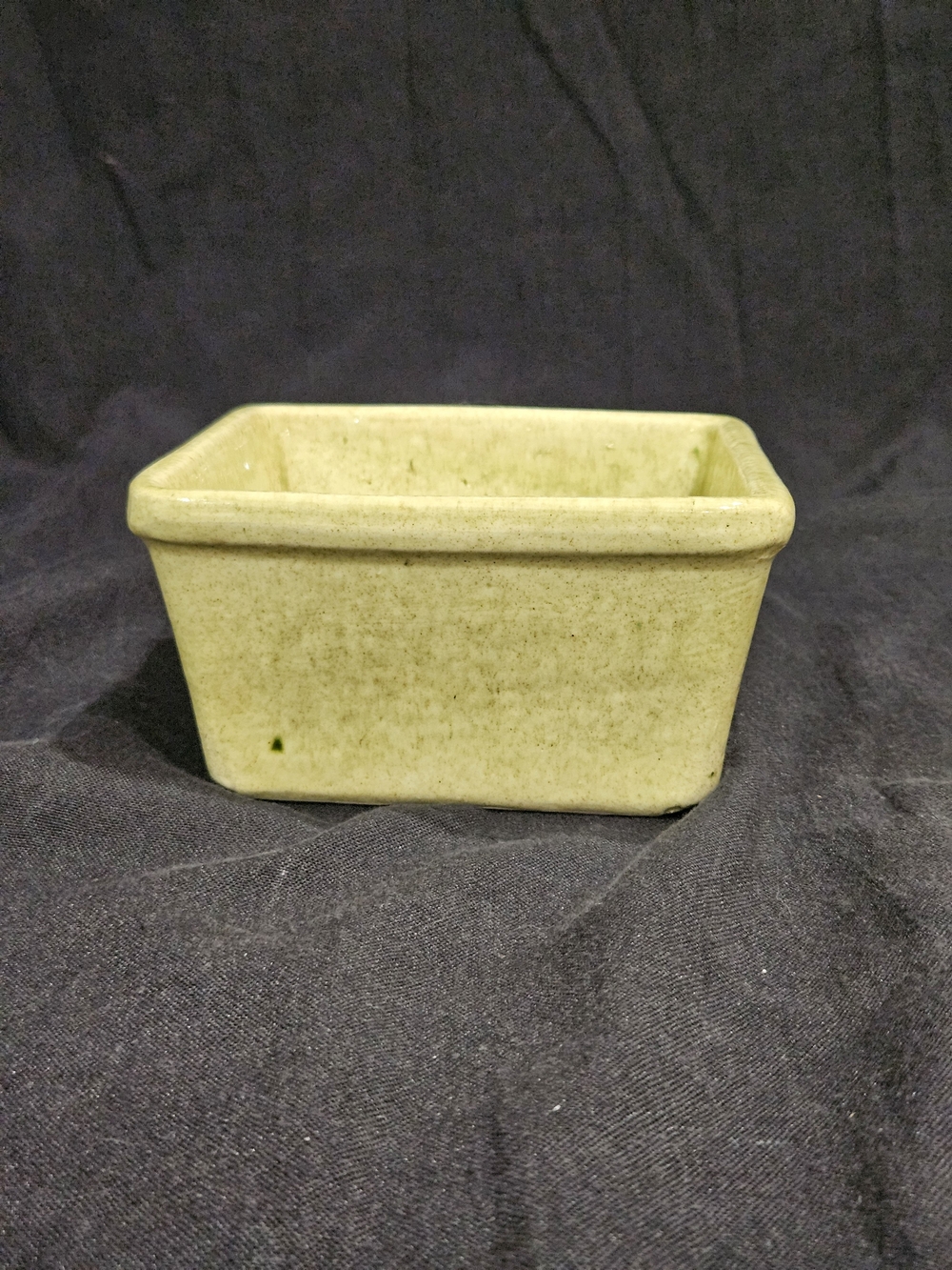Vintage Haeger Style Square Ceramic Planter Chartreuse Green Speckled 5.5" Pot